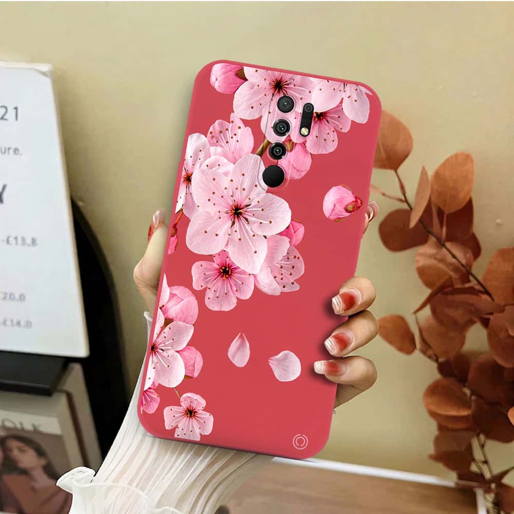 Xiaomi Redmi 9 Cover - Red - D4 - ONation Nature Floral Series - HQ Liquid Silicone Soft Case