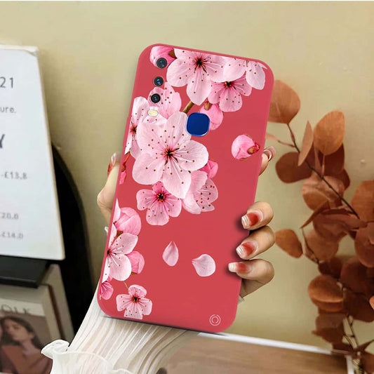 Vivo Y17 Cover - Red - D4 - ONation Nature Floral Series - HQ Liquid Silicone Soft Case