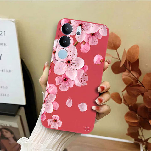 Vivo V29 Cover - Red - D4 - ONation Nature Floral Series - HQ Liquid Silicone Soft Case