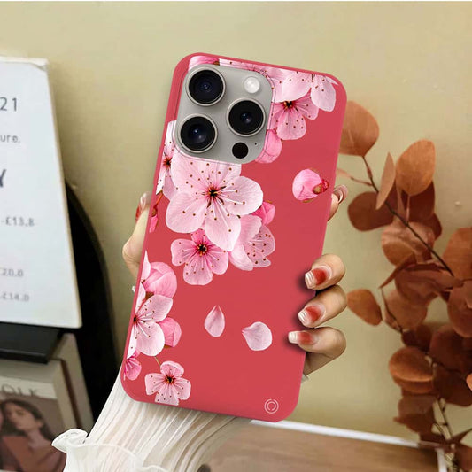 iPhone 15 Pro Max Cover - Red - D4 - ONation Nature Floral Series - HQ Liquid Silicone Soft Case