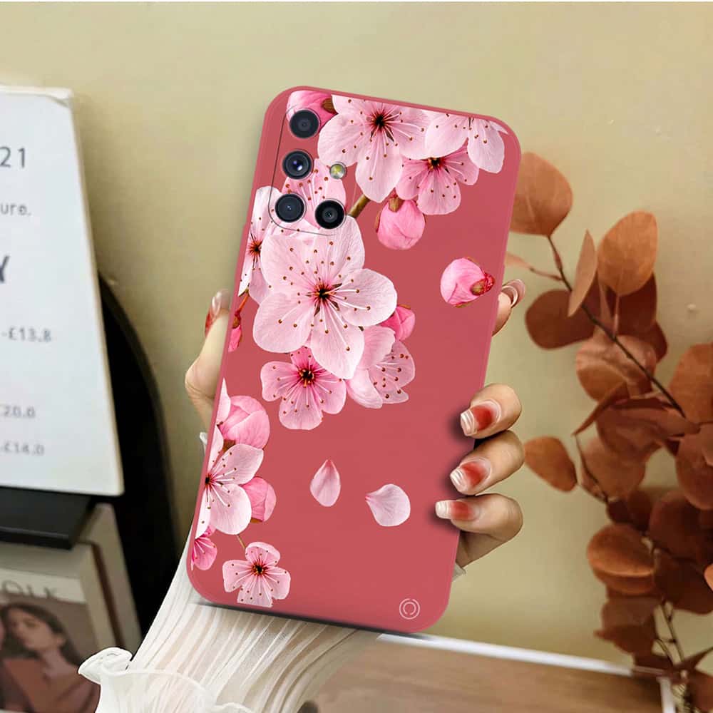Samsung Galaxy M51 Cover - Red - D4 - ONation Nature Floral Series - HQ Liquid Silicone Soft Case