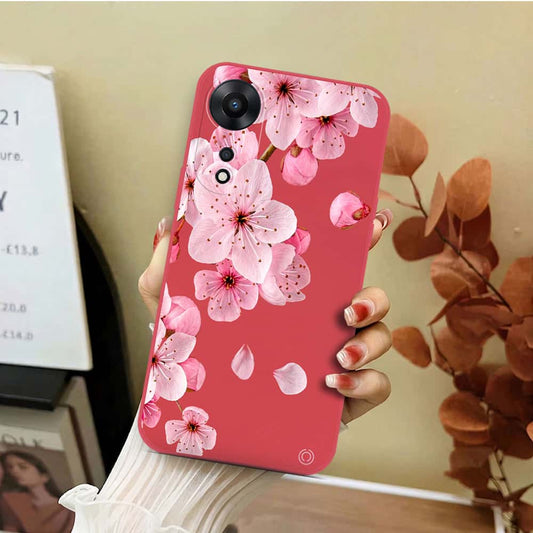 Oppo A58 4G Cover - Red - D4 - ONation Nature Floral Series - HQ Liquid Silicone Soft Case