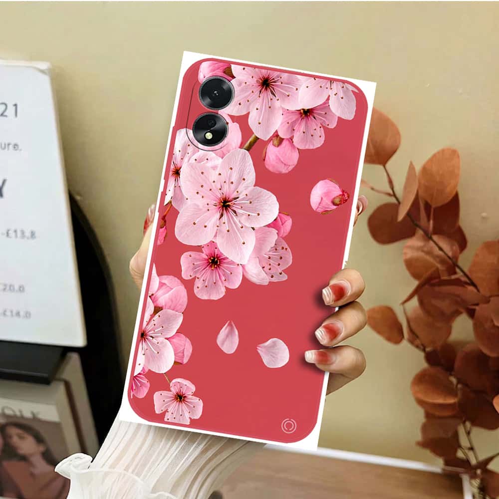 Oppo A38 Cover - Red - D4 - ONation Nature Floral Series - HQ Liquid Silicone Soft Case