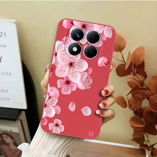 Xiaomi Redmi Note 14 Pro 4G Cover - Red - D4 - ONation Nature Floral Series - HQ Liquid Silicone Soft Case