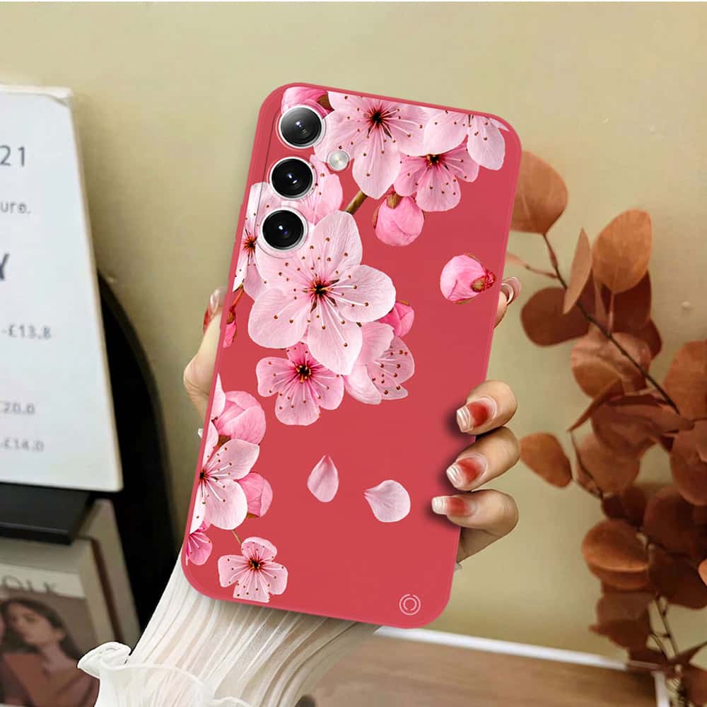 Samsung Galaxy S26 Plus Cover - Red - D4 - ONation Nature Floral Series - HQ Liquid Silicone Soft Case