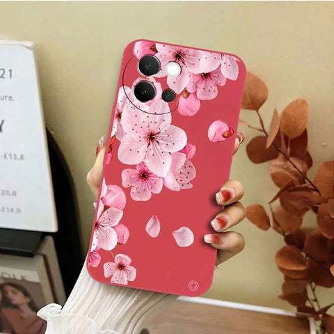 Vivo V40 Lite Cover - Red - D4 - ONation Nature Floral Series - HQ Liquid Silicone Soft Case