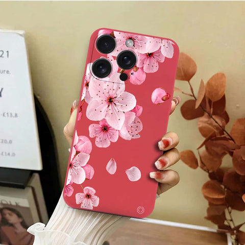 iPhone 16 Pro Max Cover - Red - D4 - ONation Nature Floral Series - HQ Liquid Silicone Soft Case