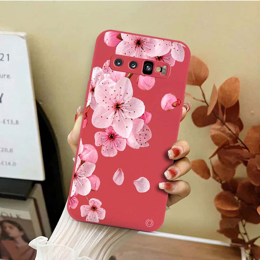 Samsung Galaxy S10 Plus Cover - Red - D4 - ONation Nature Floral Series - HQ Liquid Silicone Soft Case