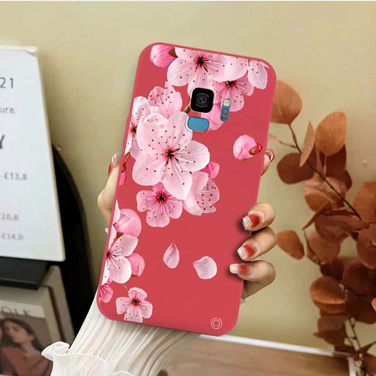 Samsung Galaxy S9 Cover - Red - D4 - ONation Nature Floral Series - HQ Liquid Silicone Soft Case