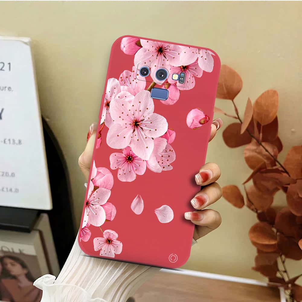 Samsung Galaxy Note 9 Cover - Red - D4 - ONation Nature Floral Series - HQ Liquid Silicone Soft Case