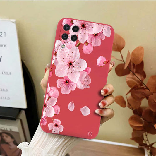 Samsung Galaxy M32 Cover - Red - D4 - ONation Nature Floral Series - HQ Liquid Silicone Soft Case