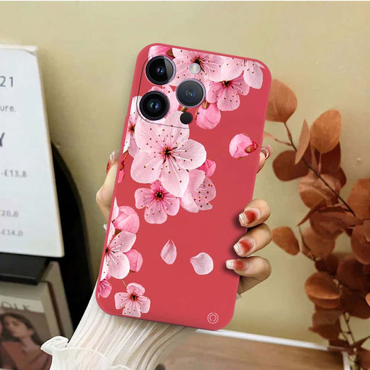 iPhone 14 Pro Max Cover - Red - D4 - ONation Nature Floral Series - HQ Liquid Silicone Soft Case