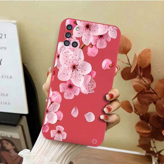 Samsung Galaxy A31 Cover - Red - D4 - ONation Nature Floral Series - HQ Liquid Silicone Soft Case