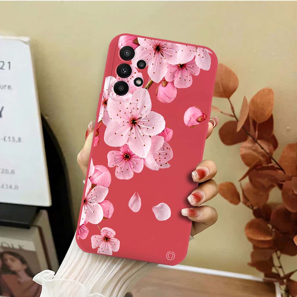 Samsung Galaxy A23 Cover - Red - D4 - ONation Nature Floral Series - HQ Liquid Silicone Soft Case