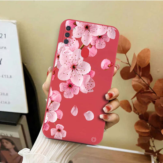 Samsung Galaxy A11 Cover - Red - D4 - ONation Nature Floral Series - HQ Liquid Silicone Soft Case