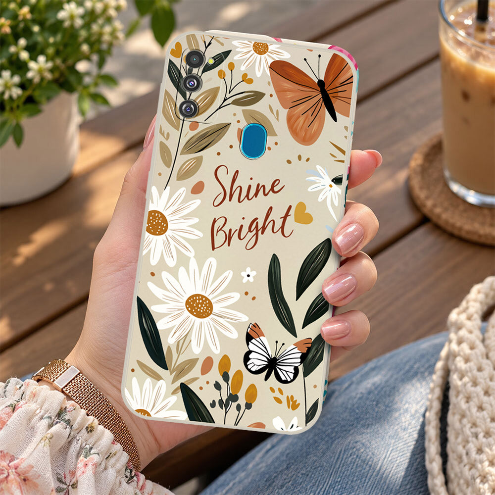 Samsung Galaxy M21 Cover - Off White - D1 - ONation Petal Whismy Series - HQ Liquid Silicone Soft Case