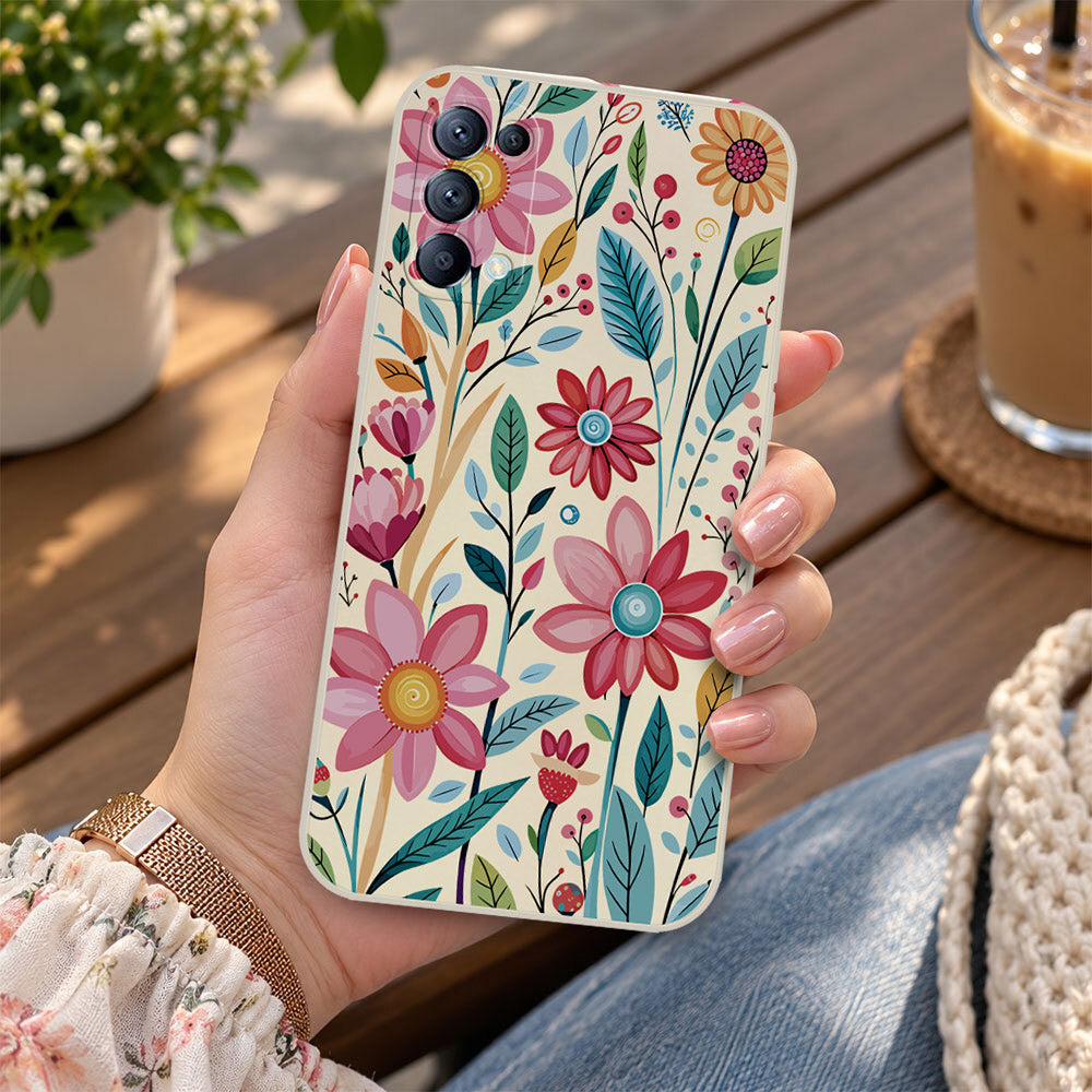 Oppo Reno 6 Cover - Off White - D3 - ONation Petal Whismy Series - HQ Liquid Silicone Soft Case