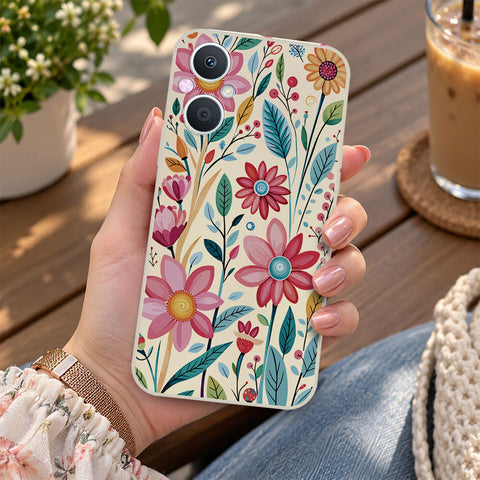 Oppo A15 Cover - Off White - D3 - ONation Petal Whismy Series - HQ Liquid Silicone Soft Case
