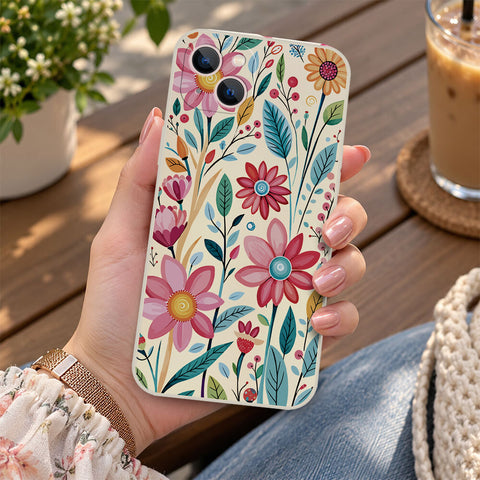 iPhone 13 Cover - Off White - D3 - ONation Petal Whismy Series - HQ Liquid Silicone Soft Case