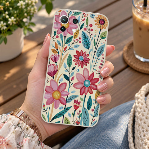 Xiaomi Poco F3 Cover - Off White - D3 - ONation Petal Whismy Series - HQ Liquid Silicone Soft Case