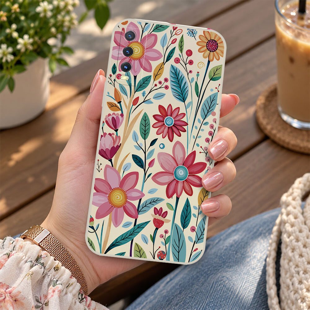 Vivo Y20i Cover - Off White - D3 - ONation Petal Whismy Series - HQ Liquid Silicone Soft Case