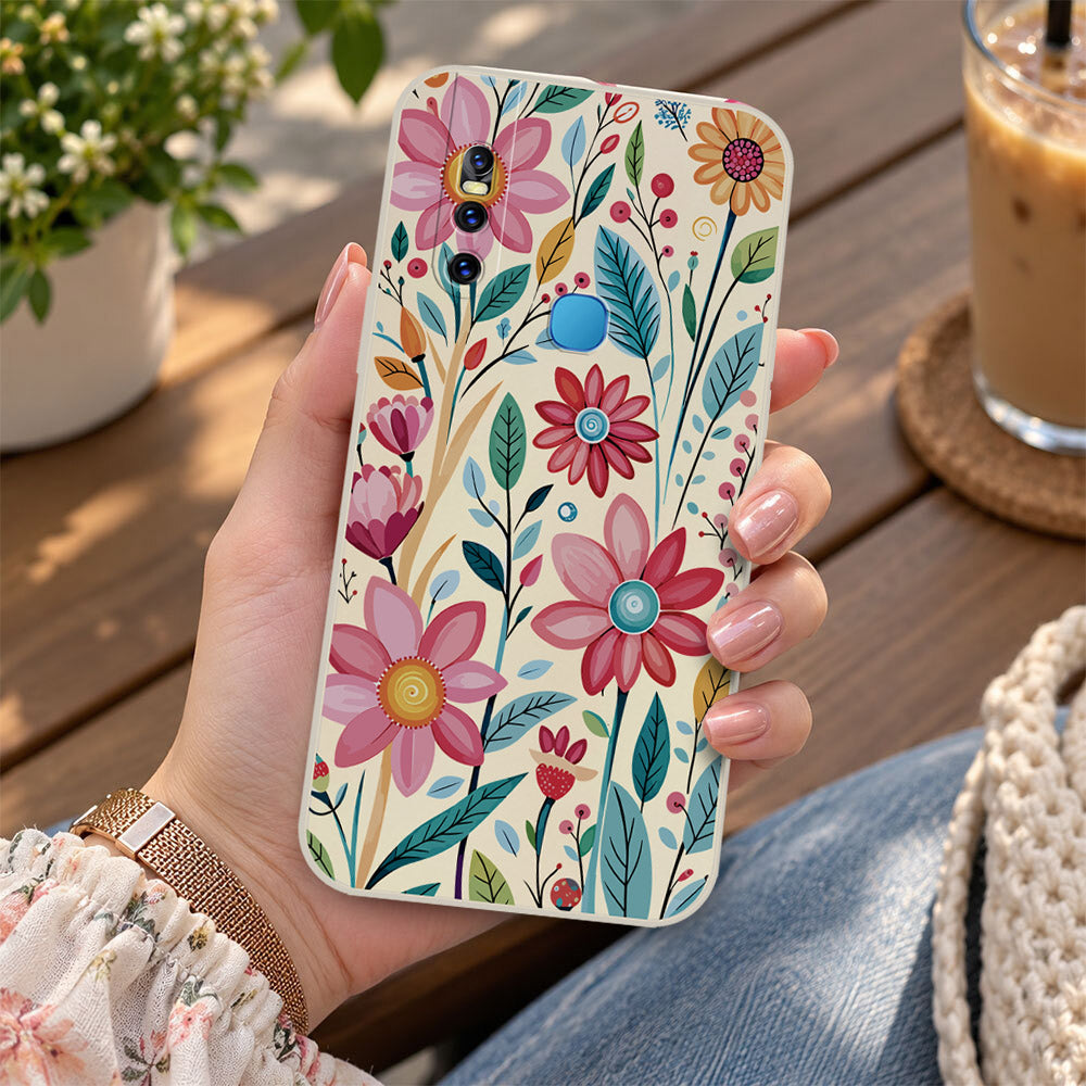 Vivo V15 Cover - Off White - D3 - ONation Petal Whismy Series - HQ Liquid Silicone Soft Case