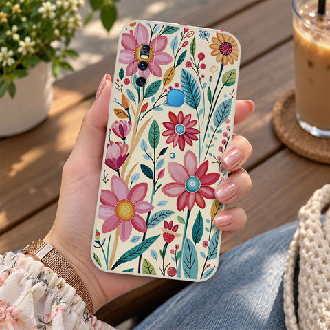 Vivo V15 Cover - Off White - D3 - ONation Petal Whismy Series - HQ Liquid Silicone Soft Case