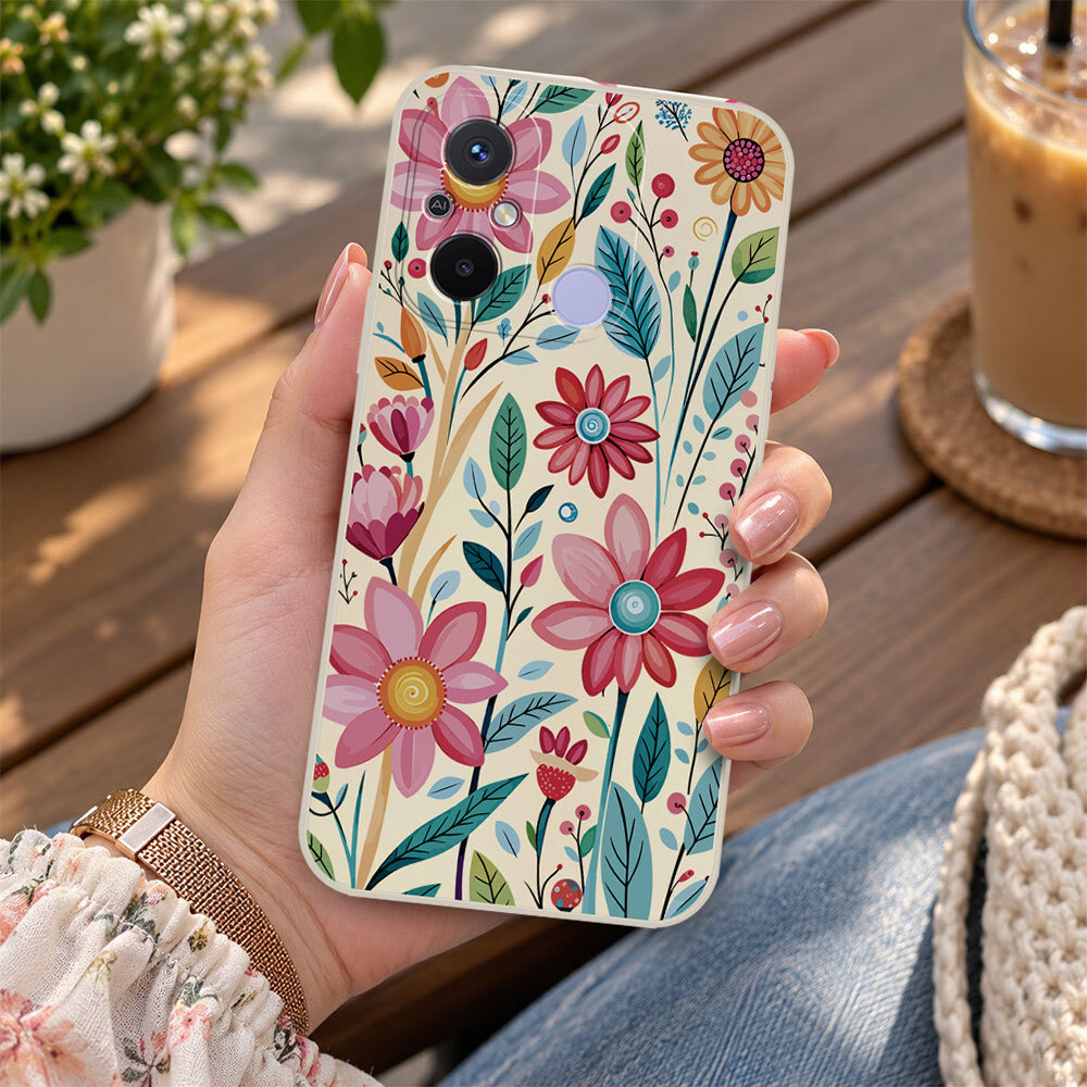 Xiaomi Redmi 12C Cover - Off White - D3 - ONation Petal Whismy Series - HQ Liquid Silicone Soft Case