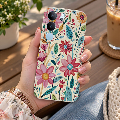 Vivo V29 Pro Cover - Off White - D3 - ONation Petal Whismy Series - HQ Liquid Silicone Soft Case