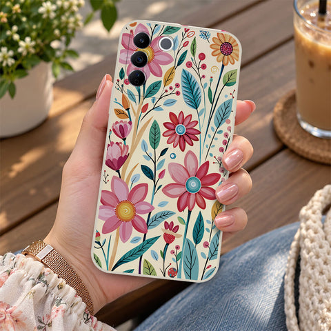 Vivo V27e Cover - Off White - D3 - ONation Petal Whismy Series - HQ Liquid Silicone Soft Case
