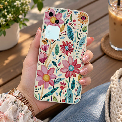 Vivo V30  Cover - Off White - D3 - ONation Petal Whismy Series - HQ Liquid Silicone Soft Case