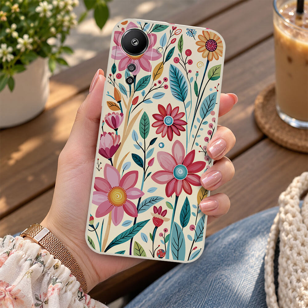 Xiaomi Redmi 13C Cover - Off White - D3 - ONation Petal Whismy Series - HQ Liquid Silicone Soft Case
