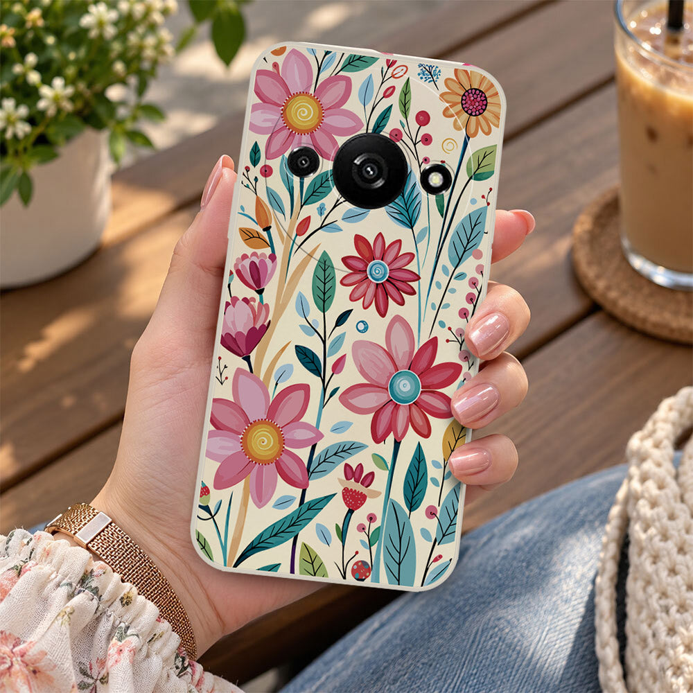Xiaomi Redmi A3 Cover - Off White - D3 - ONation Petal Whismy Series - HQ Liquid Silicone Soft Case