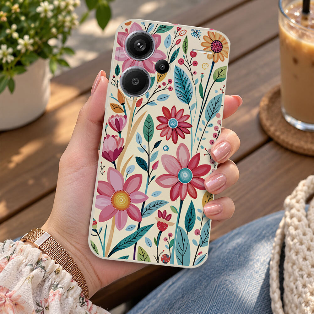 Xiaomi Redmi Note 13 Pro Plus 5G Cover - Off White - D3 - ONation Petal Whismy Series - HQ Liquid Silicone Soft Case