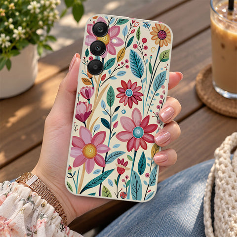 Samsung Galaxy A25 5G Cover - Off White - D3 - ONation Petal Whismy Series - HQ Liquid Silicone Soft Case