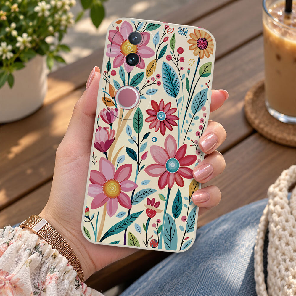 Vivo V50 Cover - Off White - D3 - ONation Petal Whismy Series - HQ Liquid Silicone Soft Case
