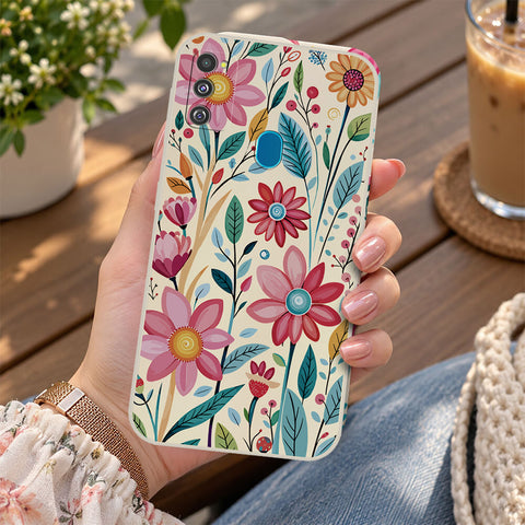 Samsung Galaxy M30s Cover - Off White - D3 - ONation Petal Whismy Series - HQ Liquid Silicone Soft Case