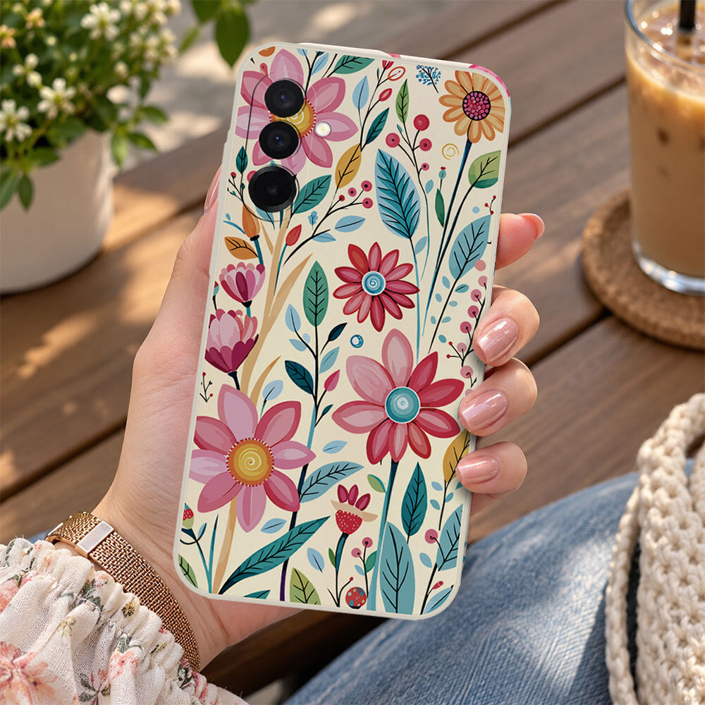 Samsung Galaxy F17 Cover - Off White - D3 - ONation Petal Whismy Series - HQ Liquid Silicone Soft Case