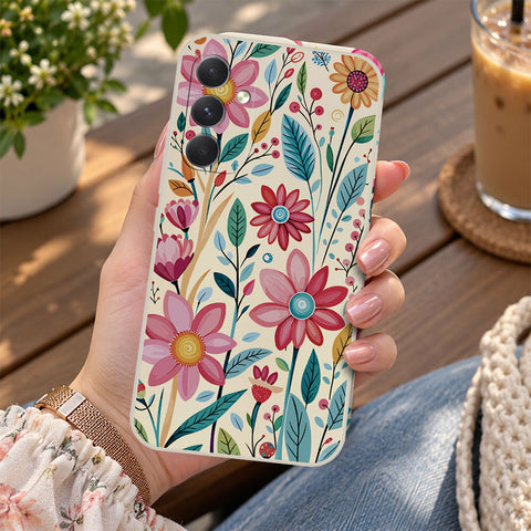 Samsung Galaxy A55 Cover - Off White - D3 - ONation Petal Whismy Series - HQ Liquid Silicone Soft Case