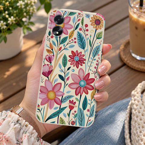 Oppo A38 Cover - Off White - D3 - ONation Petal Whismy Series - HQ Liquid Silicone Soft Case