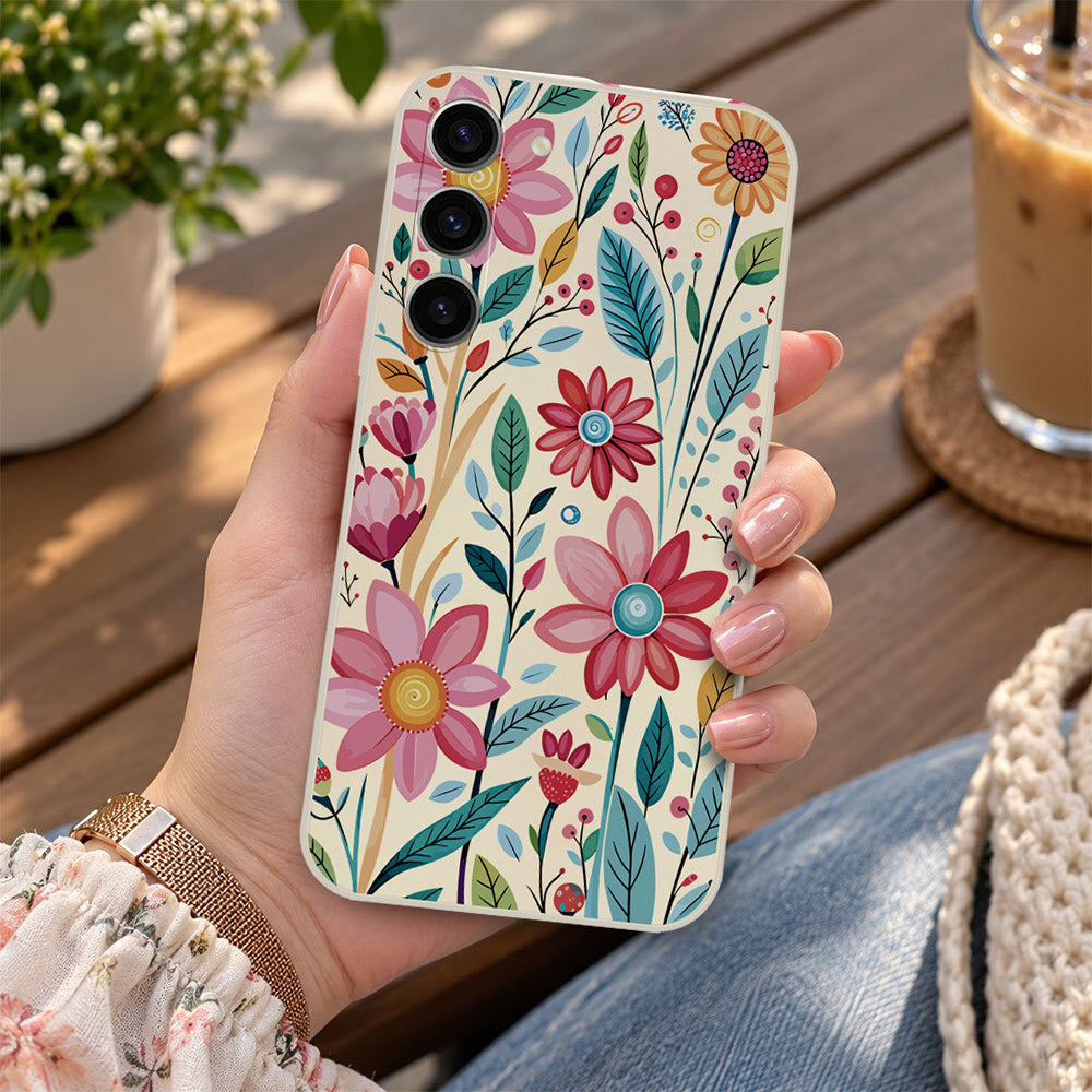 Samsung Galaxy S23 5G Cover - Off White - D3 - ONation Petal Whismy Series - HQ Liquid Silicone Soft Case
