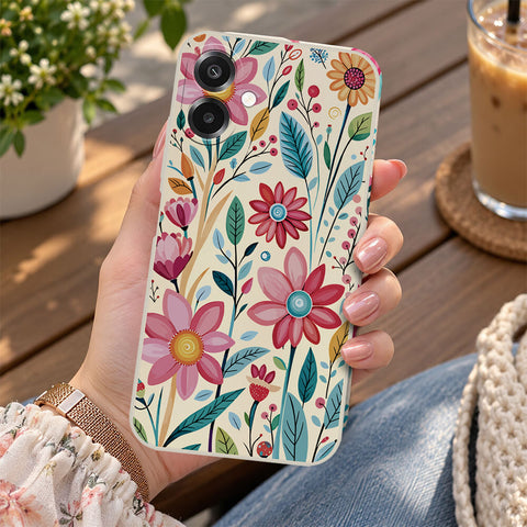 Samsung Galaxy F07 Cover - Off White - D3 - ONation Petal Whismy Series - HQ Liquid Silicone Soft Case