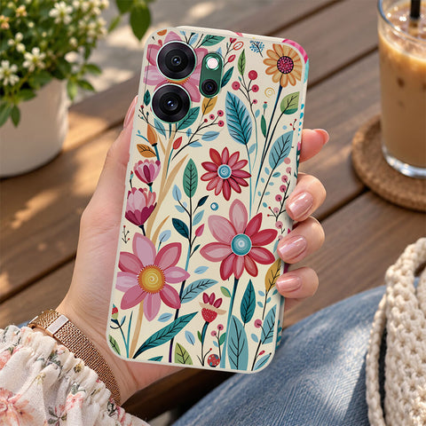 Oppo Reno 14F Cover - Off White - D3 - ONation Petal Whismy Series - HQ Liquid Silicone Soft Case