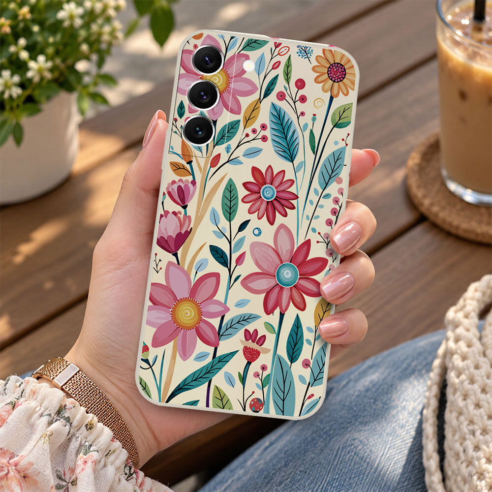 Samsung Galaxy S22 Plus 5G Cover - Off White - D3 - ONation Petal Whismy Series - HQ Liquid Silicone Soft Case