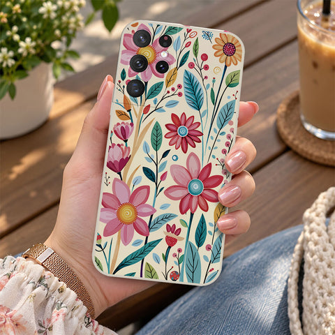 Samsung Galaxy S21 Ultra 5G Cover - Off White - D3 - ONation Petal Whismy Series - HQ Liquid Silicone Soft Case