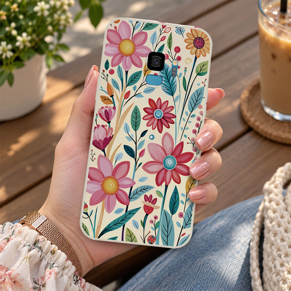 Samsung Galaxy S9 Cover - Off White - D3 - ONation Petal Whismy Series - HQ Liquid Silicone Soft Case