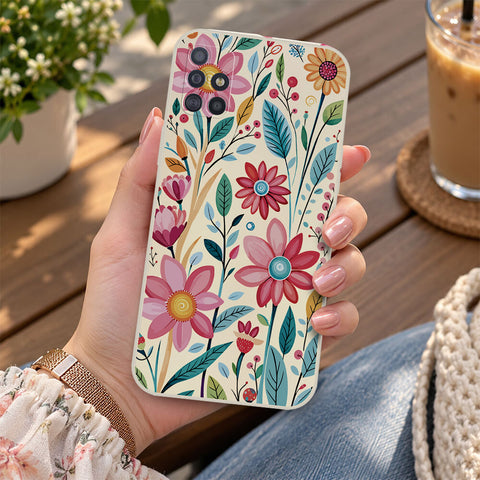 Samsung Galaxy M31s Cover - Off White - D3 - ONation Petal Whismy Series - HQ Liquid Silicone Soft Case