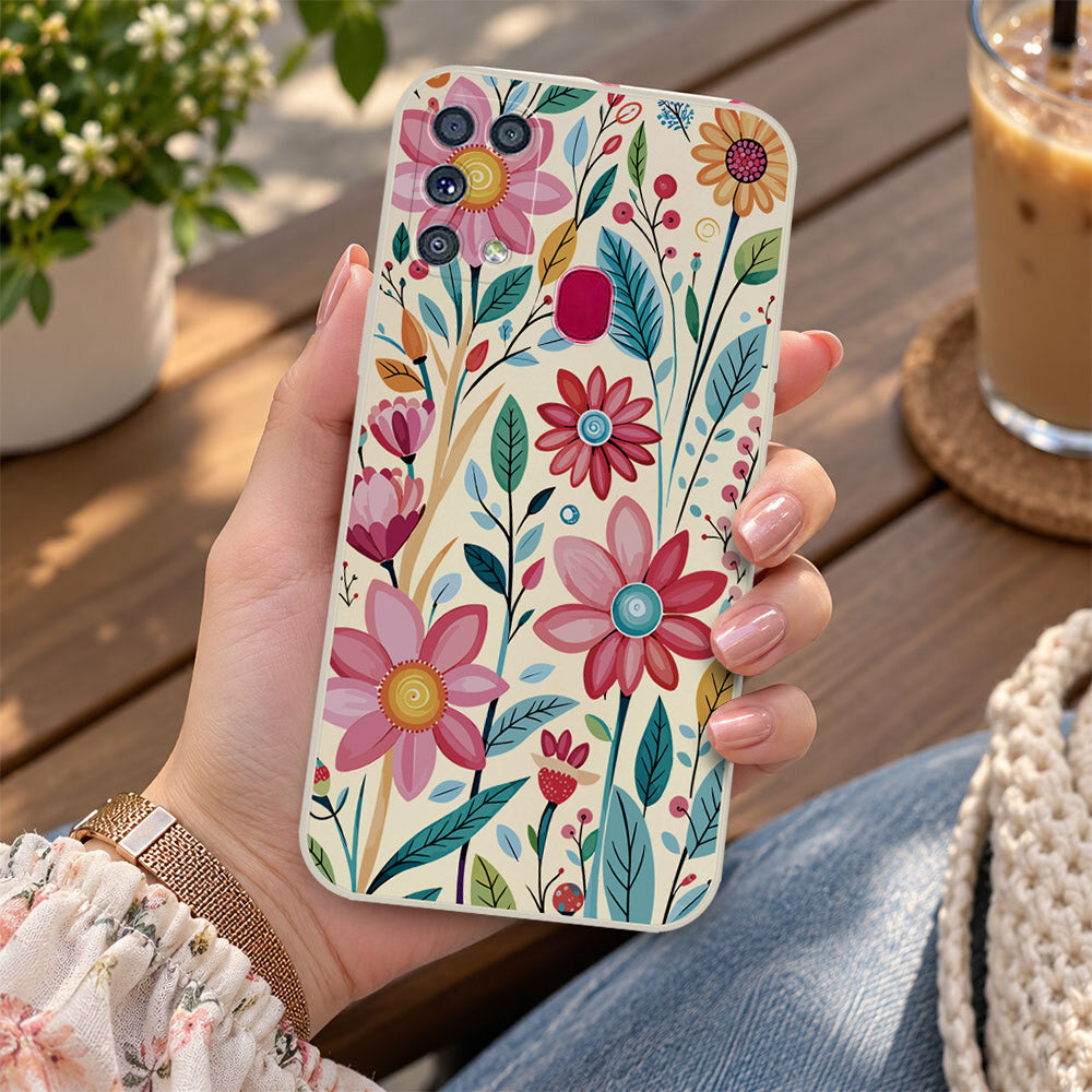 Samsung Galaxy M31 Cover - Off White - D3 - ONation Petal Whismy Series - HQ Liquid Silicone Soft Case