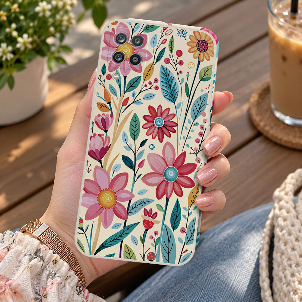 Samsung Galaxy A13 Cover - Off White - D3 - ONation Petal Whismy Series - HQ Liquid Silicone Soft Case