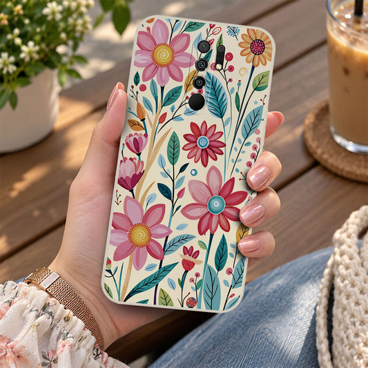 Xiaomi Redmi 9C Cover - Off White - D3 - ONation Petal Whismy Series - HQ Liquid Silicone Soft Case